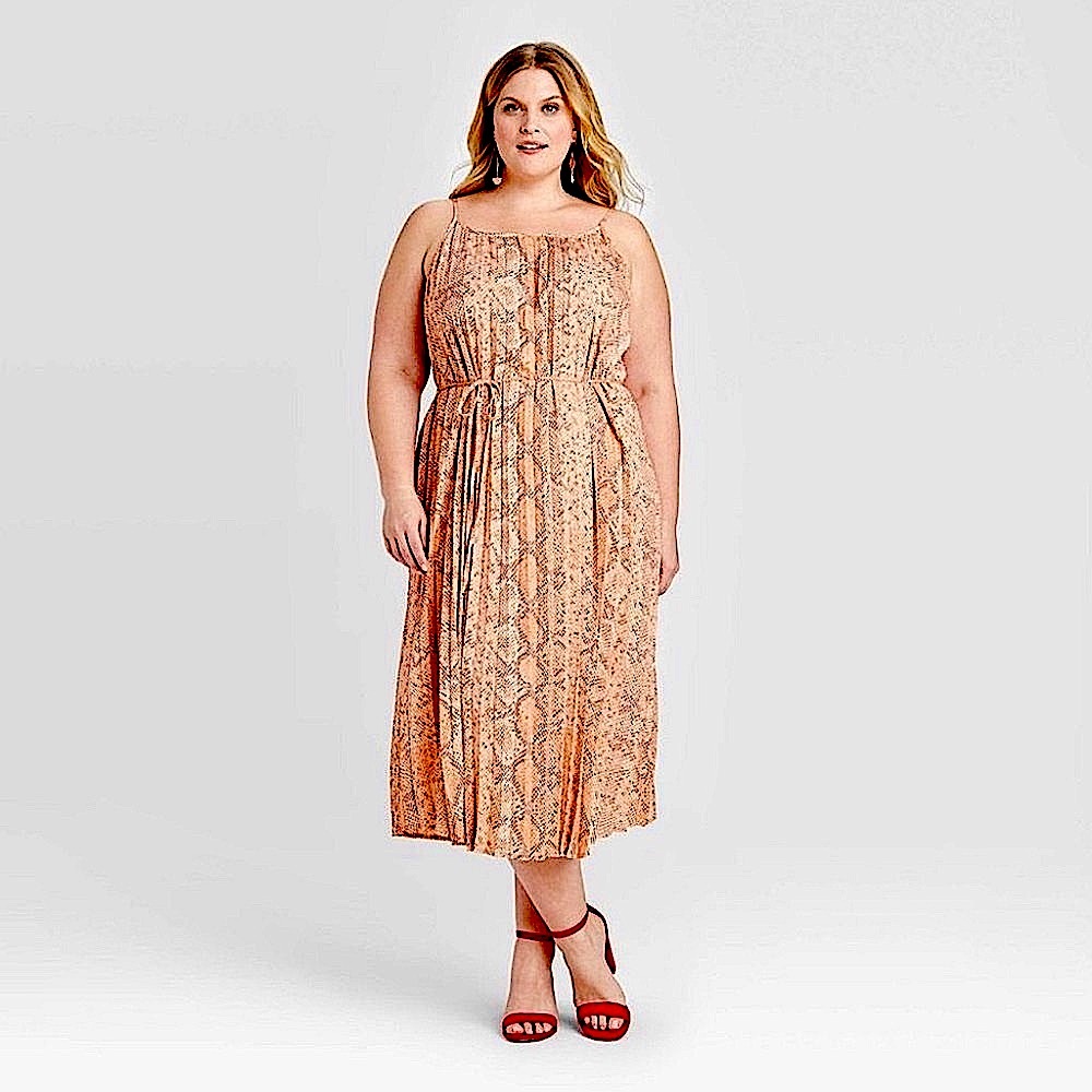 AVA & VIV  Orange Snakeskin print pleaded slip dress adjustable spaghetti straps